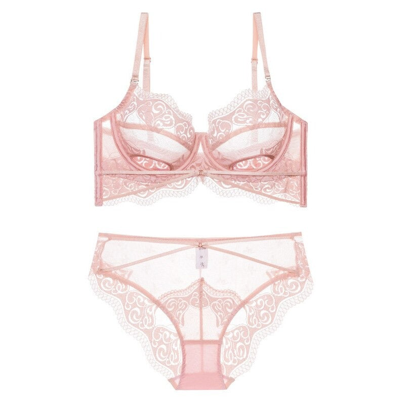 Hollow Out Lace Push Up Brassiere And Panty Set