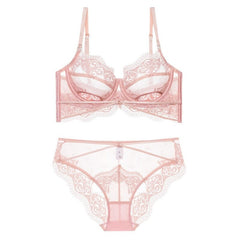 Hollow Out Lace Push Up Brassiere And Panty Set