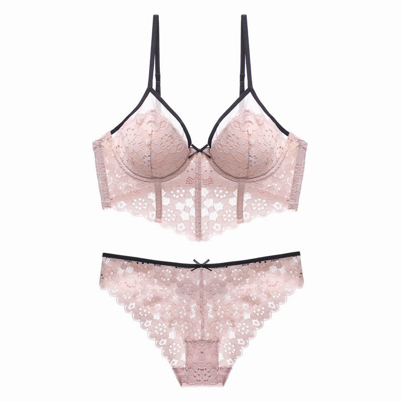 Lace Embroidery Bra With Briefs and Thongs