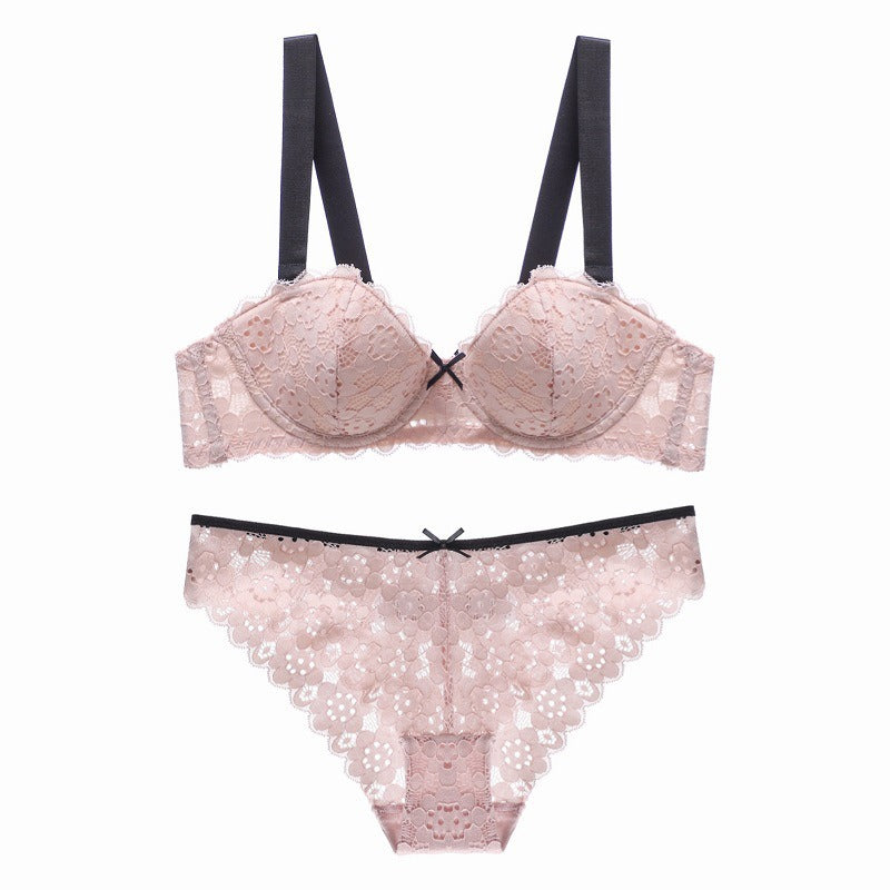 Floral Embroidery Push Up Bra And Panty Set