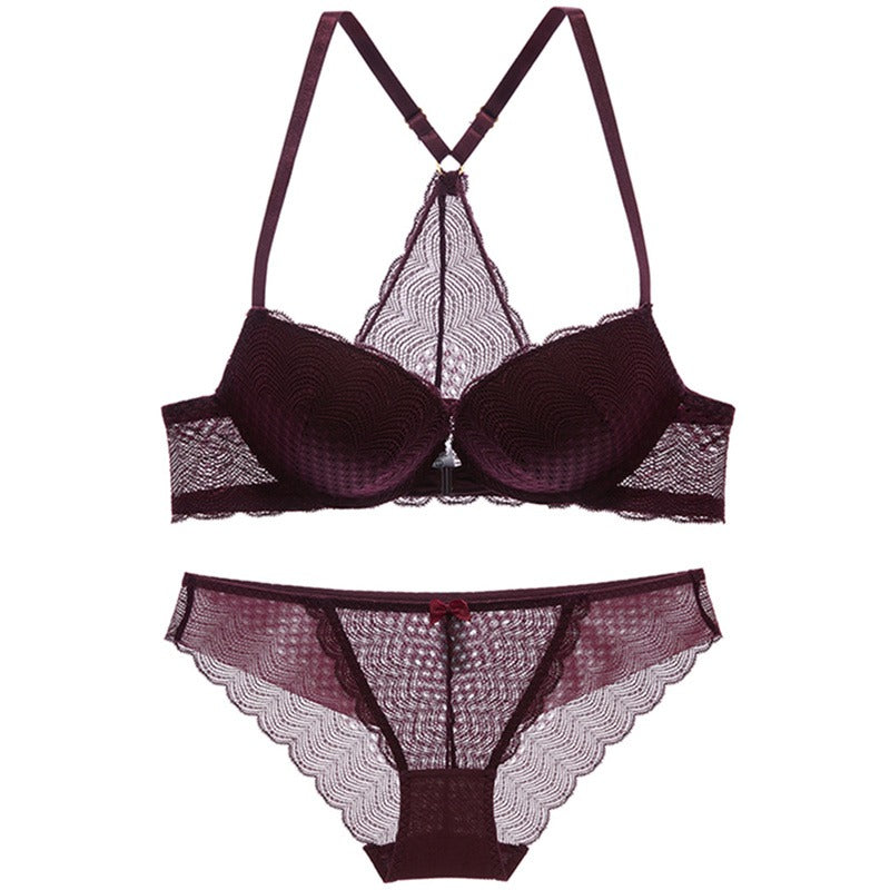 Front Buckle Strappy Back Bralette Brief Set