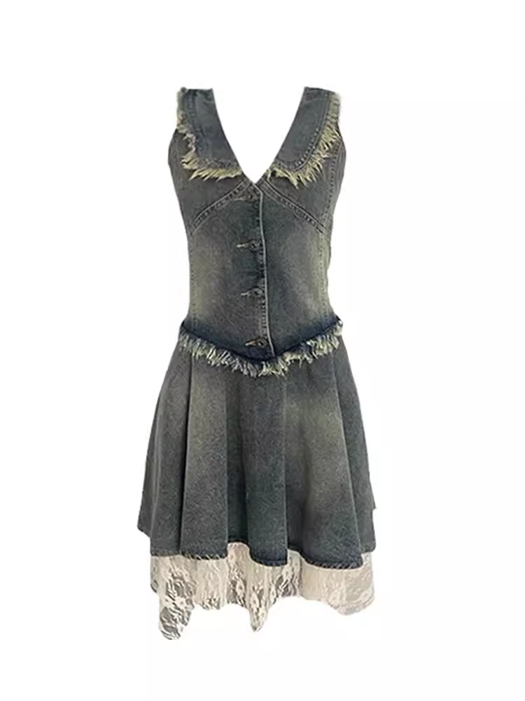 Retro halter dress Women's denim dress