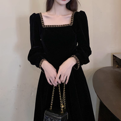 Black velvet retro long dress