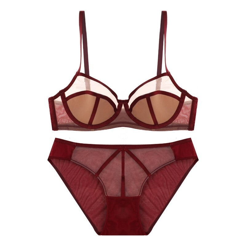 French Stitching Push-Up Bra And Panties Set