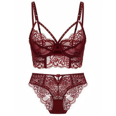 Bandage Lace Embroidery Push Up Bra And Panty Set