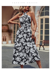 Halter Dress Cross Print Sling Dress