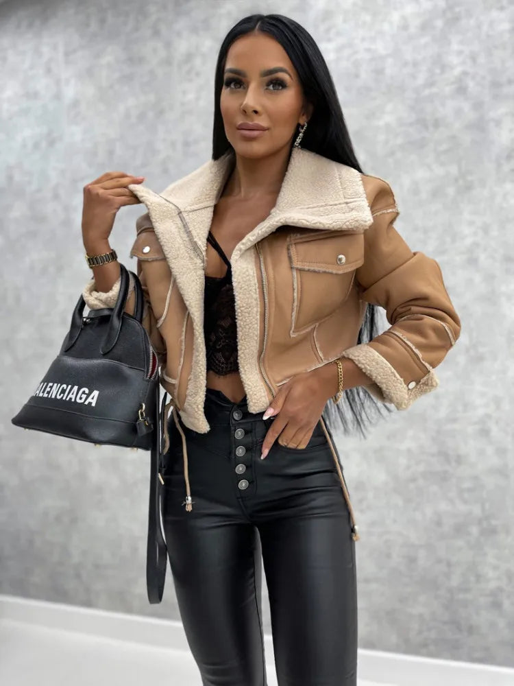 Motorcycle Faux Leather, Fleece Jacket