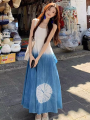 Blue tie-dye suspender dress