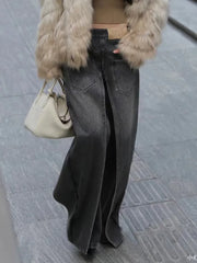 Pantalones de mezclilla de pierna ancha con efecto desgastado y estilo cargo vintage