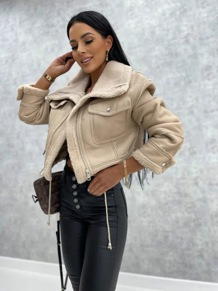 Motorcycle Faux Leather, Fleece Jacket