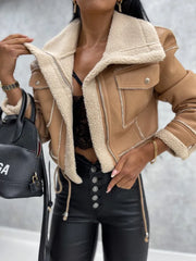 Motorcycle Faux Leather, Fleece Jacket