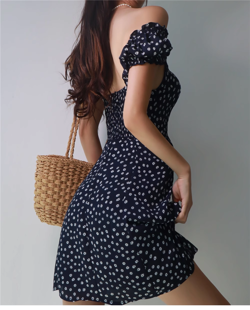 Retro Navy Blue Floral A-line Dress