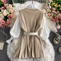 Long Shirt Tie Knit Vest Two-Piece Set