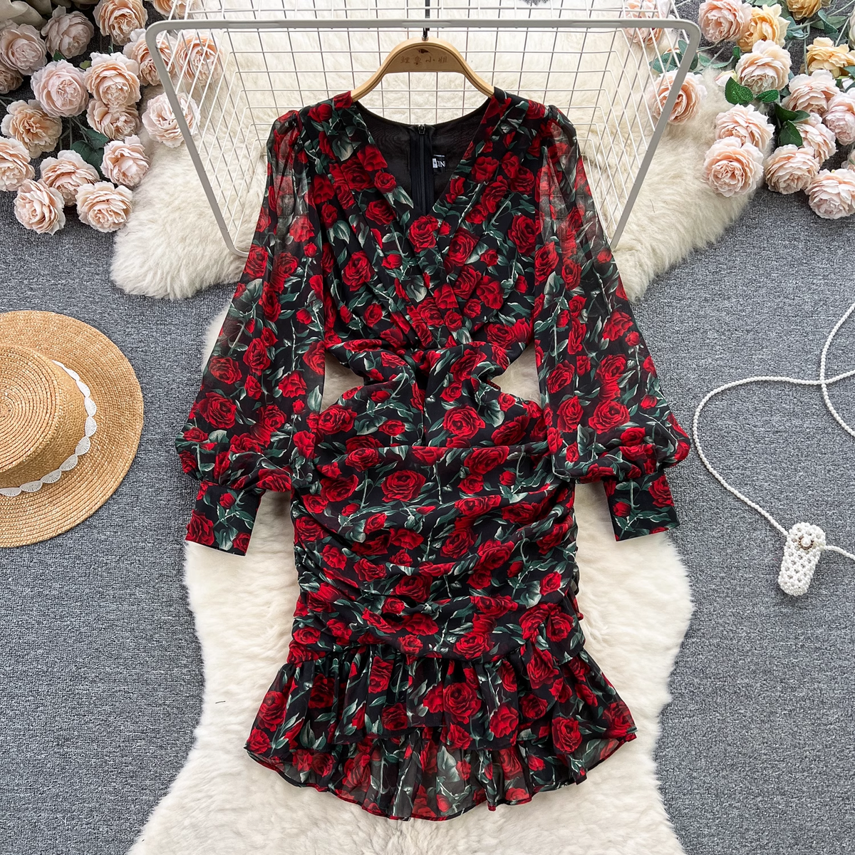 Ruffle chiffon floral dress