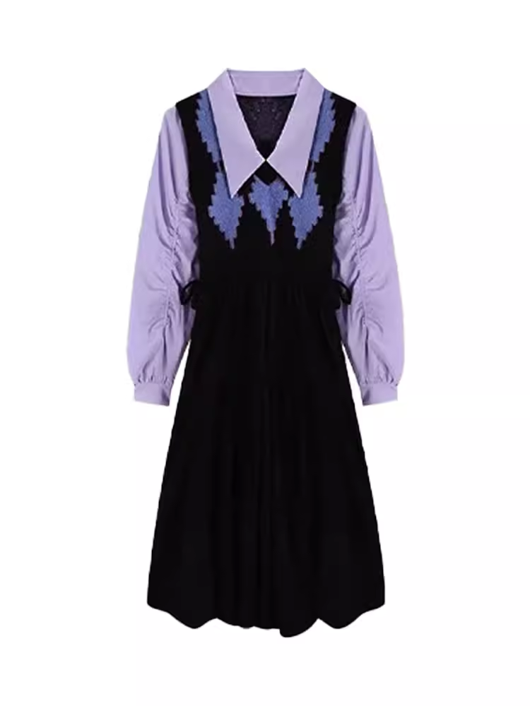 polo collar long sleeve dress in autumn