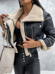 Motorcycle Faux Leather, Fleece Jacket