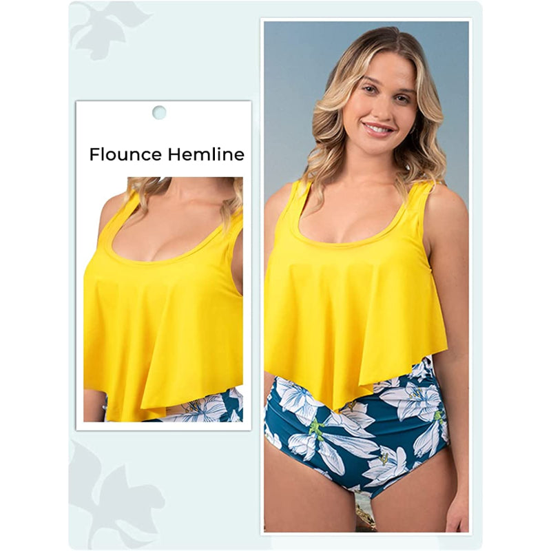 Conjunto de bikini de cintura alta con parte superior con volantes