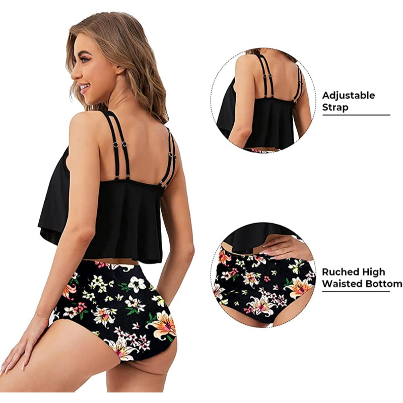 Damen Tankini-Bikini-Set mit Rüschenvolant