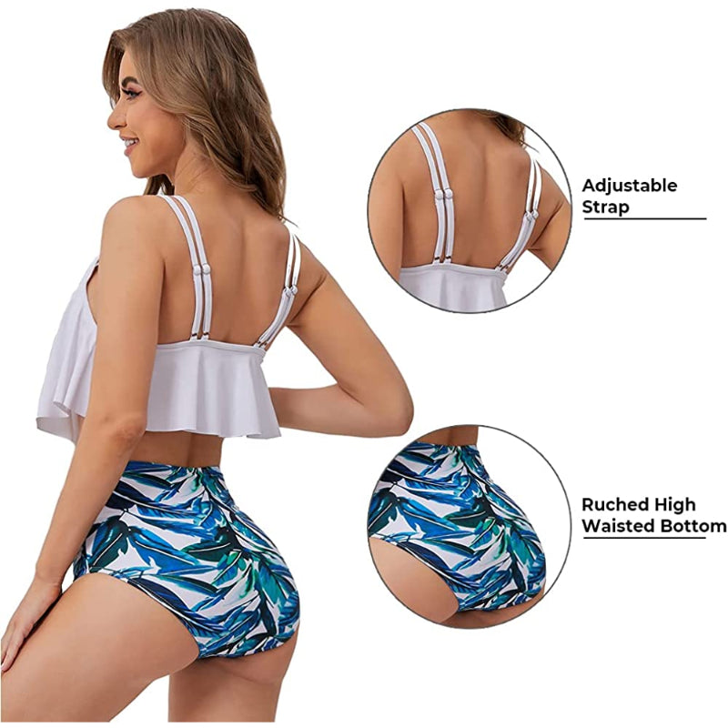 Conjunto de bikini de cintura alta con parte superior con volantes