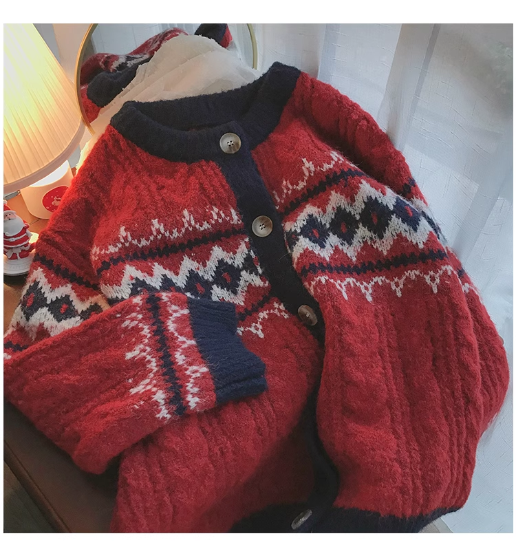 Christmas style design sense loose soft waxy knitted sweater