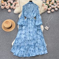 Floral dress with chiffon puffed sleeves