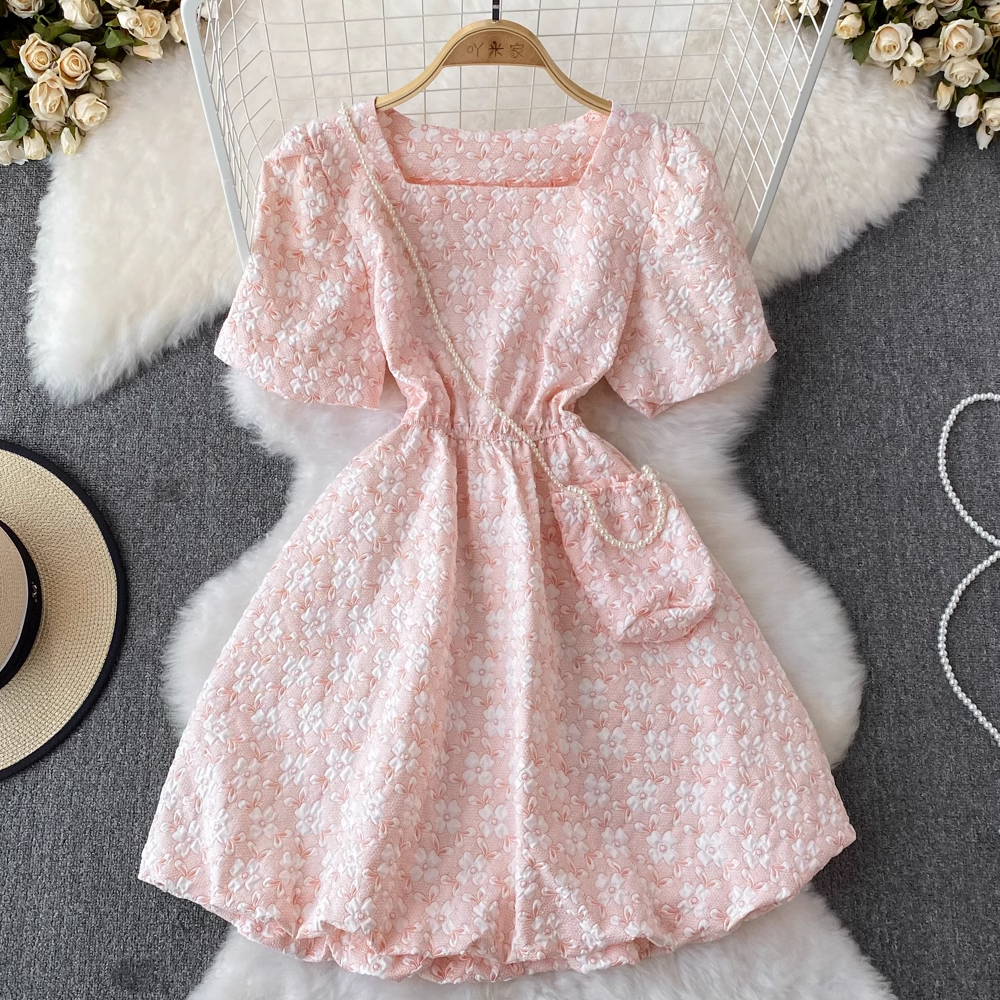 Retro Puff Sleeve Square Neck Mini Dress