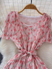 A-line pleated floral dress