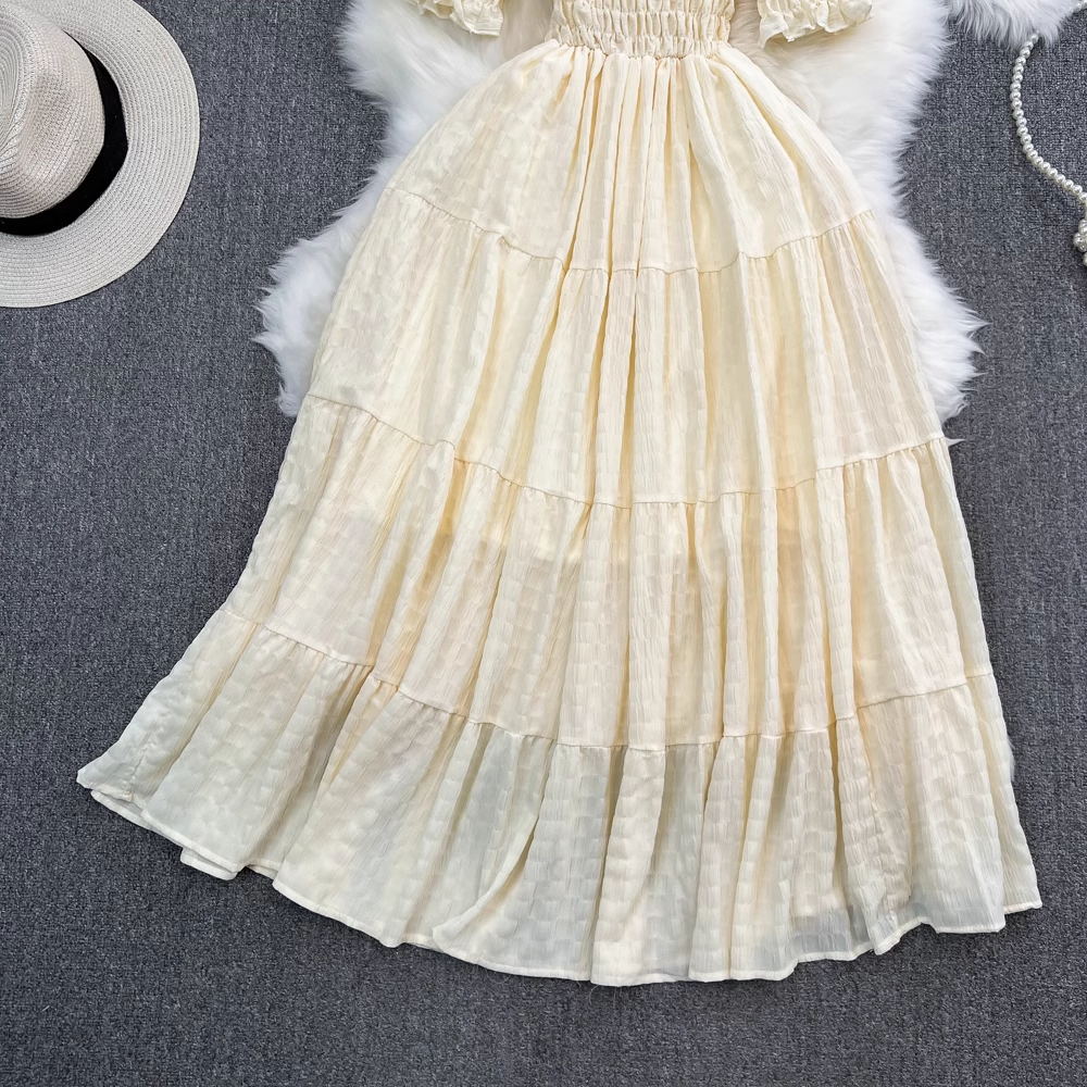 Off-the-shoulder A-line dress seaside holiday dress