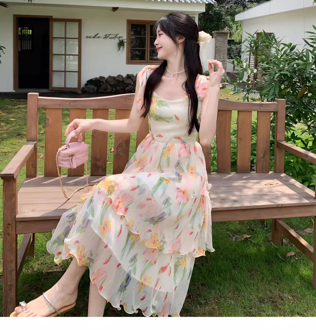 Women's floral suspender dress