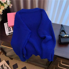 Casual simple blue thickened sweater