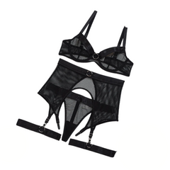 Gorgeous Lace Mesh Cross Strap Garter Three-Piece Split Suit