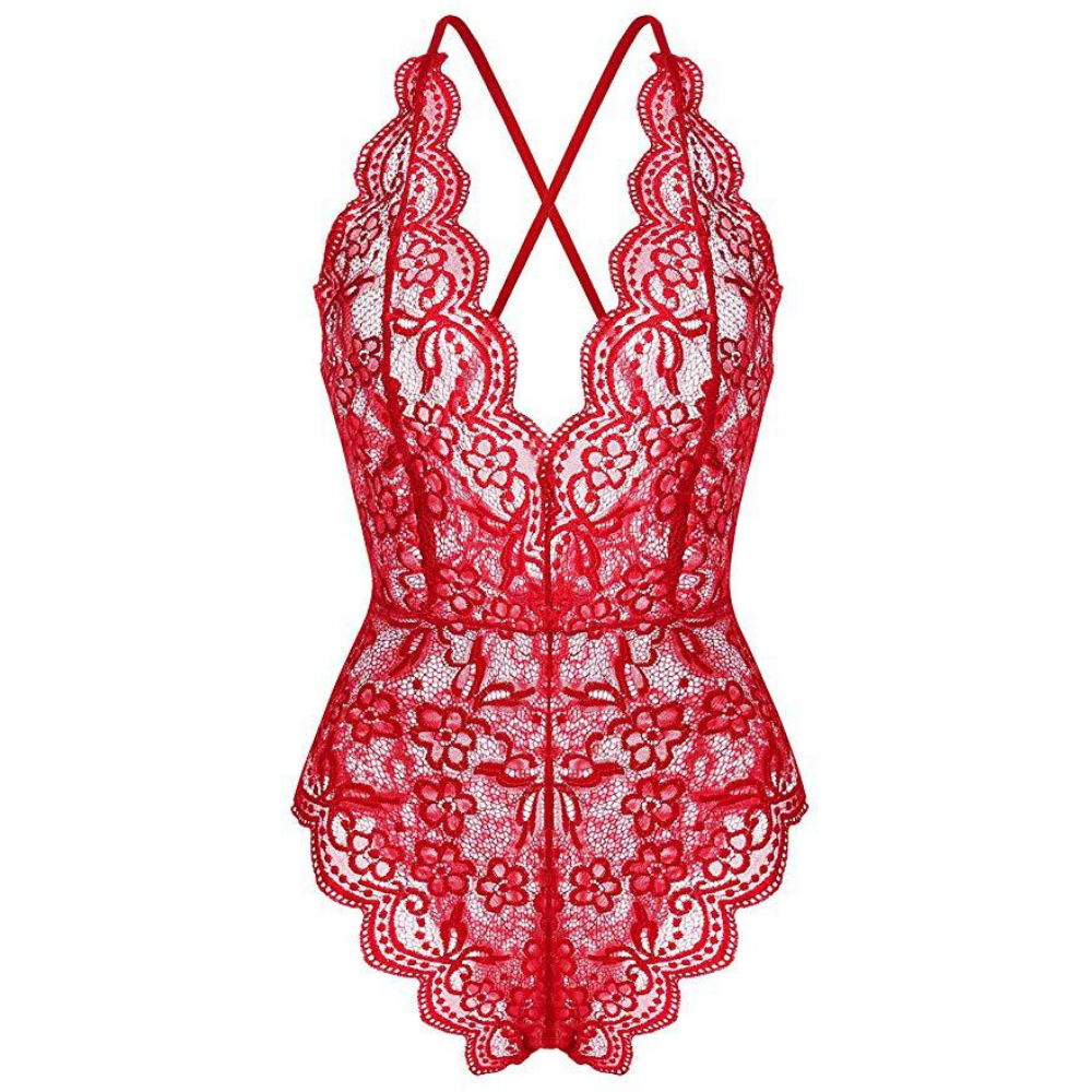 Wunderschöner Onesie aus floraler Spitze | Transparenter Spitzen-Bodysuit-Dessous | Teddy-Body