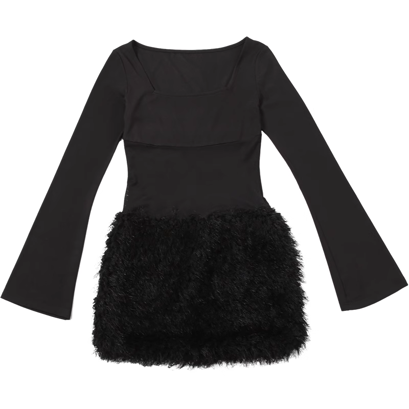 Women's plush skirt long sleeve dress