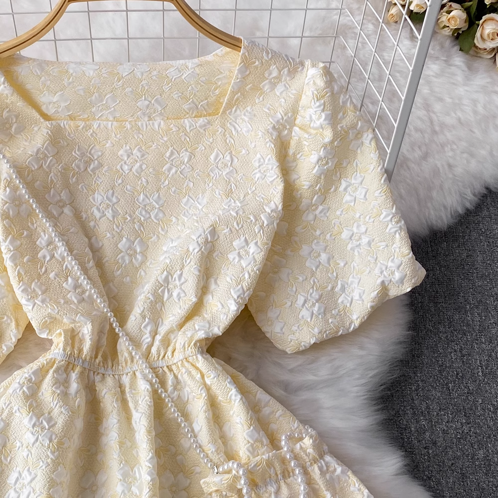 Retro Puff Sleeve Square Neck Mini Dress