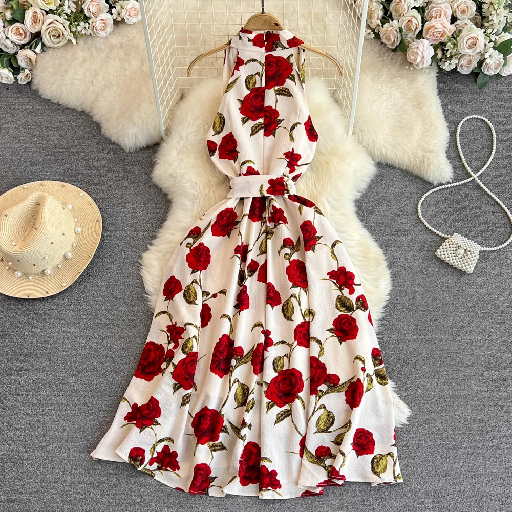 Women's summer rose print dress