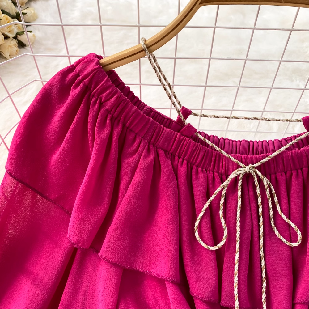 off-the-shoulder waistline slimming A-line dress with ruffles