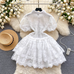 Embroidered princess dress with sweet ruffles and temperament dress