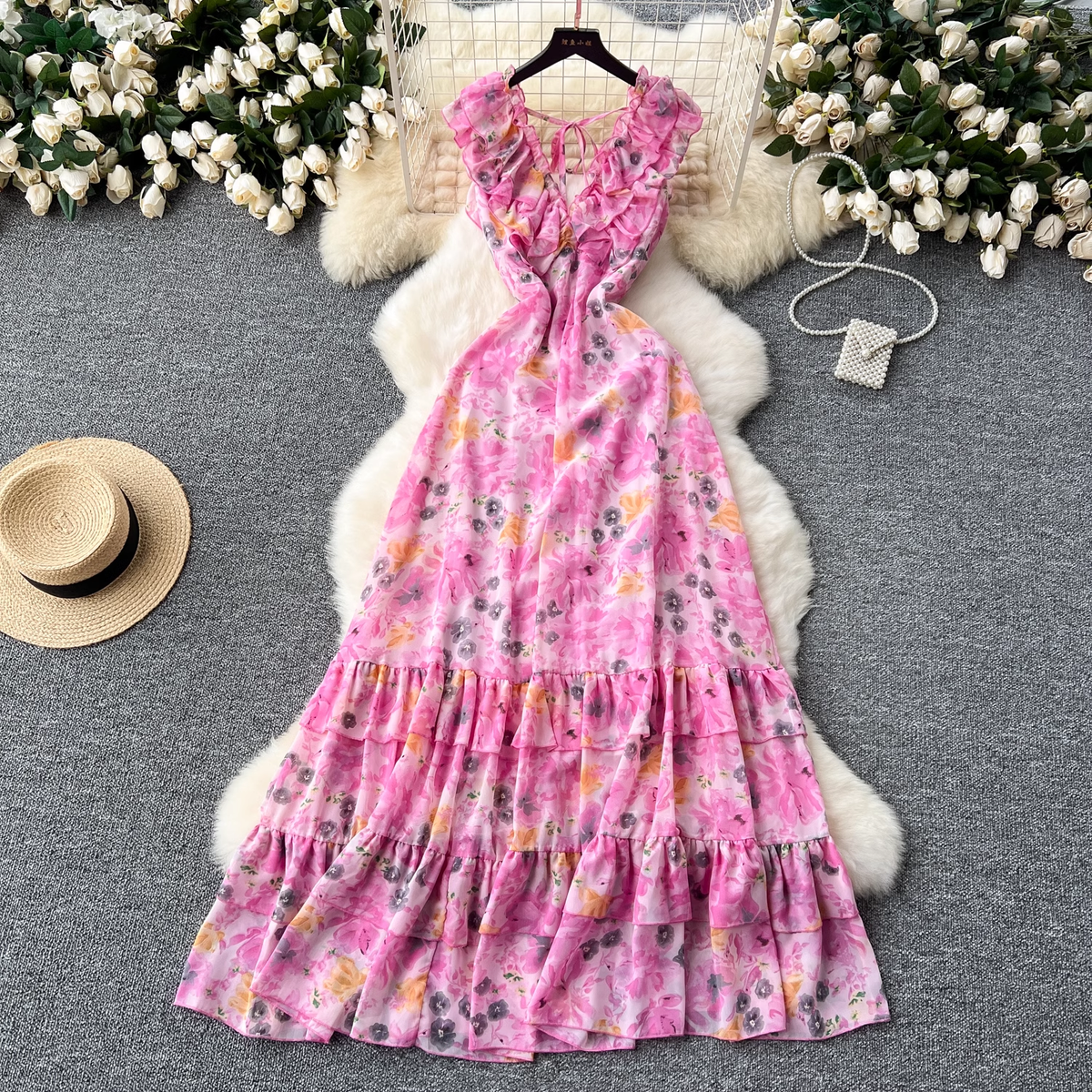 Women's v neck printed dress