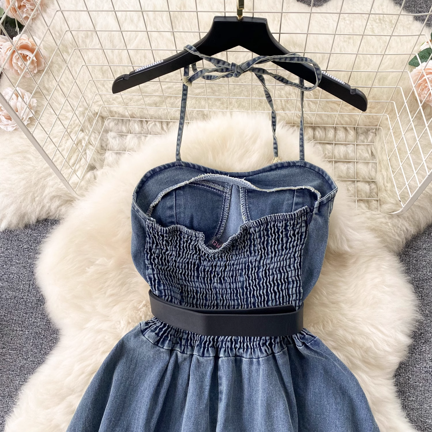 Women's summer strappy denim dress