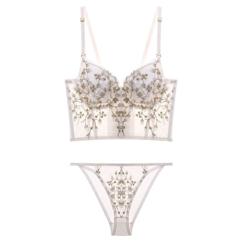 Embroidered Adjustable Gathered Lingerie Set