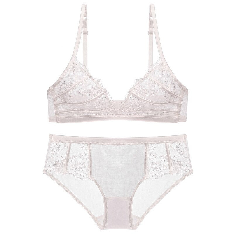 Ultra-thin Lace Embroidery Bra Set Without Steel Ring