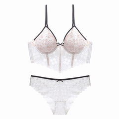 Lace Embroidery Bra With Briefs and Thongs