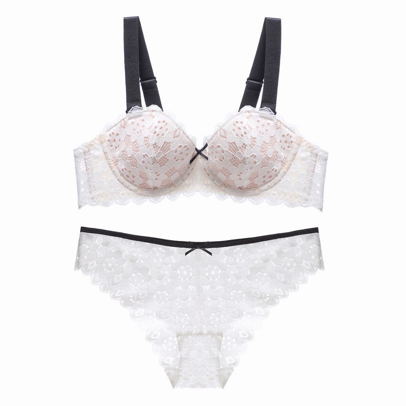 Floral Embroidery Push Up Bra And Panty Set