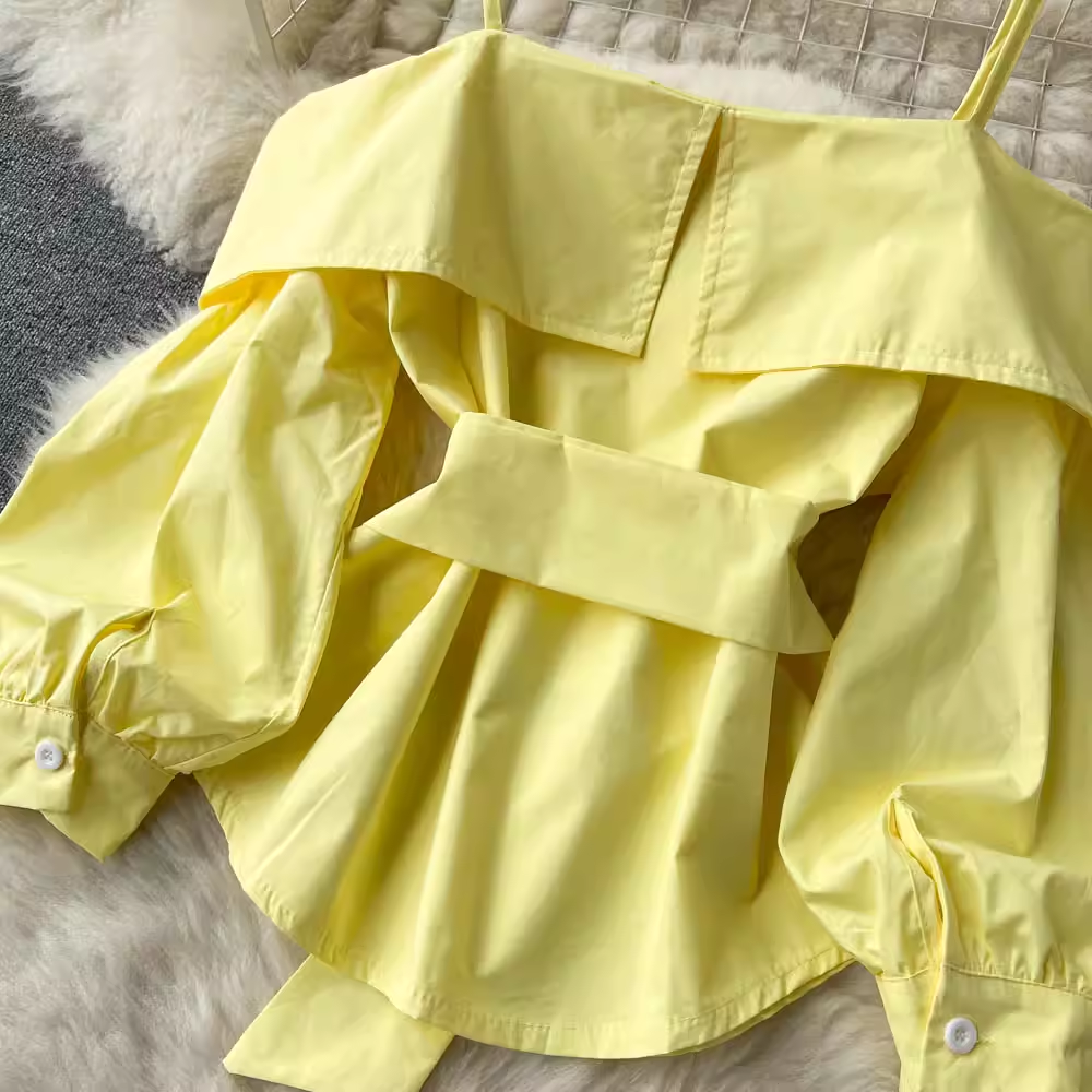 puff sleeve open back blouses
