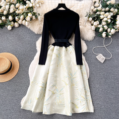 Autumn and winter knitted splicing jacquard puffy dress