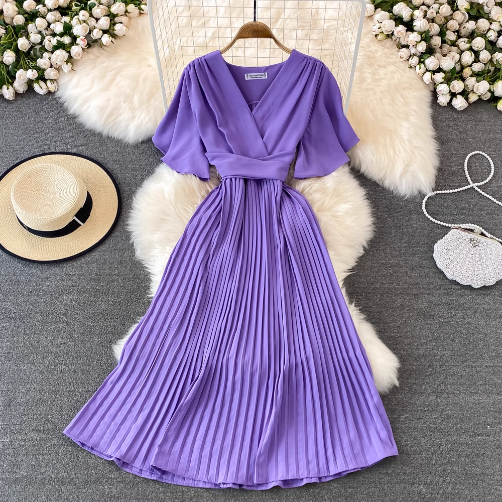 A-line V-neck Short Sleeve dress