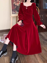 red velvet dress autumn and winter