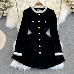 Autumn and winter fashionable long-sleeved stand-collar mid-length a-line velvet dress