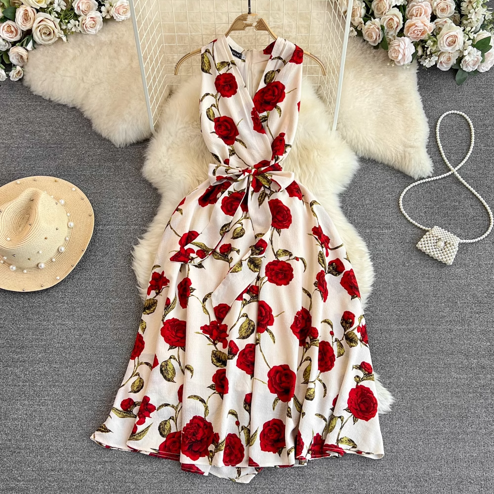 Women's summer rose print dress