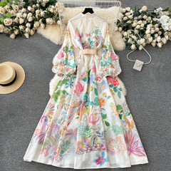 Elegant printed puff sleeve dress